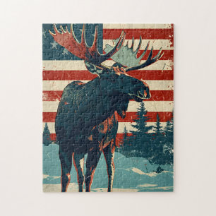 Elch-Amerikanische-Flagge-Vintage Puzzle