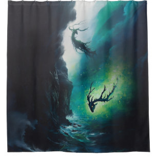 Elch Antlers Magical Hexchy Green Portal AI Art Duschvorhang