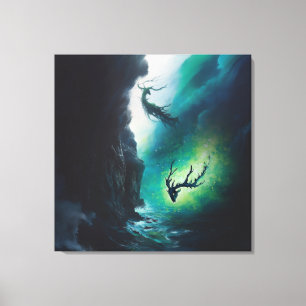 Elch Antlers Magical Hexchy Green Portal AI Art Leinwanddruck