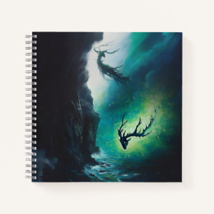 Elch Antlers Magical Hexchy Green Portal AI Art Notizblock