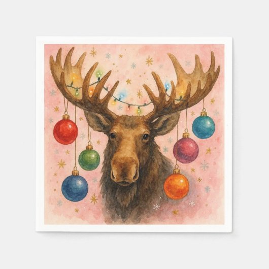 Elch-Aquarell-Weihnachtskarte. Serviette (Vorderseite)