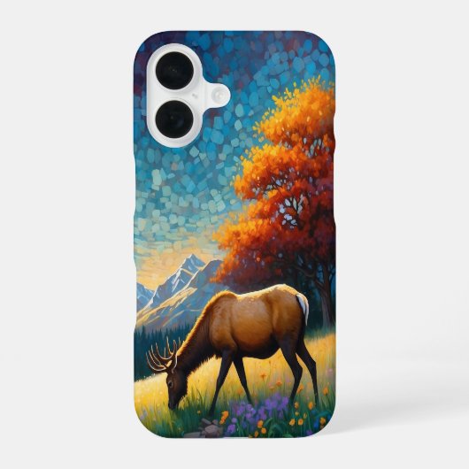 Elch auf Bergwiese iPhone 16 Hülle (Rückseite)