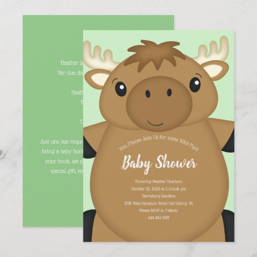 Elch Baby Dusche Einladung (Vorne/Hinten)