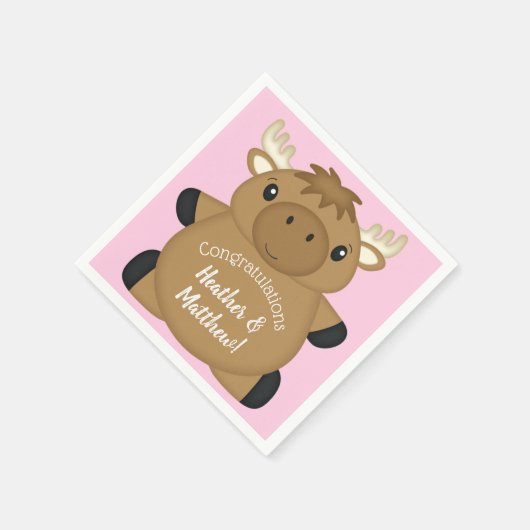 Elch Baby Dusche Rosa Serviette (Ecke)