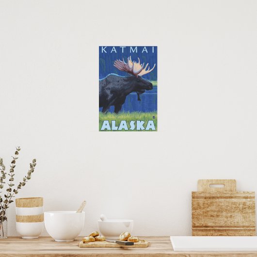 Elch bei Nacht - Katmai, Alaska Poster (Küche)