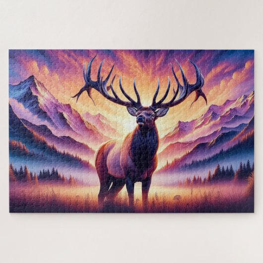 Elch bei Sonnenaufgang, Berge, Wildnis Puzzle (Horizontal)