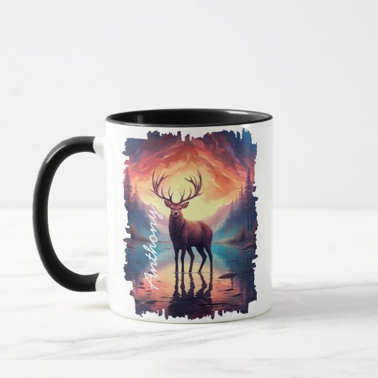 Elch bei Sunset Mountain Lake Reflection Tasse (Links)