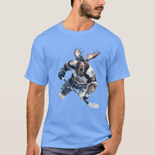 Elch beim Hockeyspiel Humorvolle Sport Freund T-Shirt