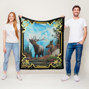 Elch, Bullen und Kuh im Wald von Montana Fleecedecke