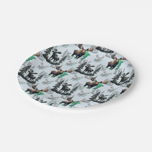 Elch Elch Antlers Deer Muster Design Pappteller (Schrägansicht)