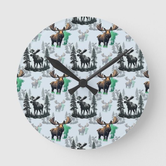 Elch Elch Antlers Deer Muster Design Runde Wanduhr (Vorderseite)
