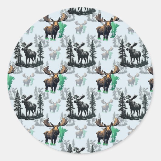 Elch Elch Antlers Deer Muster Design Runder Aufkleber (Vorderseite)