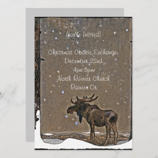 Elch im Schnee Einladung (Vorne/Hinten)