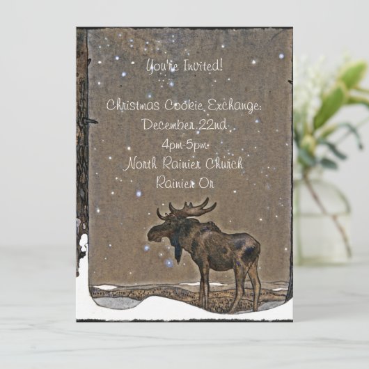 Elch im Schnee Einladung (Stehend Vorderseite)