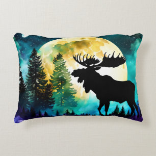 Elch im Wald Vollmond Dekokissen