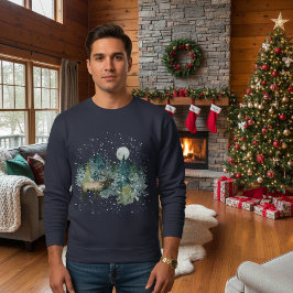 Elch im Wald Vollmond Schneefall Urlaub Sweatshirt