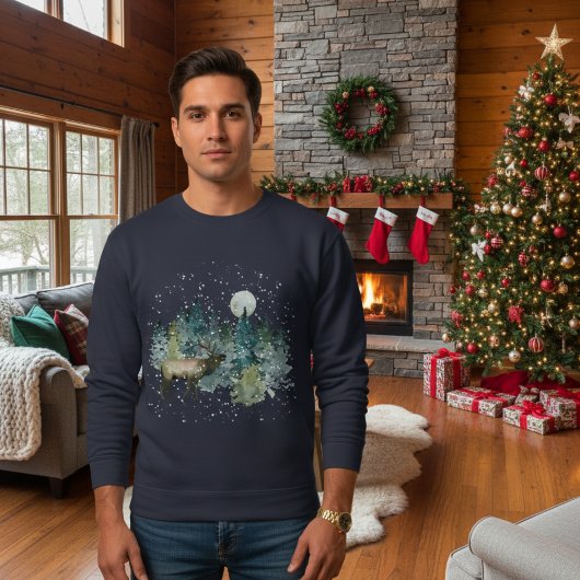 Elch im Wald Vollmond Schneefall Urlaub Sweatshirt