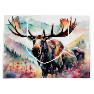 Elch in Aquarell-Wildblumen Große Geschenktüte
