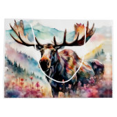 Elch in Aquarell-Wildblumen Große Geschenktüte (Rückseite)