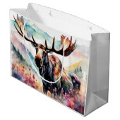 Elch in Aquarell-Wildblumen Große Geschenktüte (Rückseite Schrägansicht)
