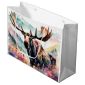 Elch in Aquarell-Wildblumen Große Geschenktüte (Vorderseite Schrägansicht)