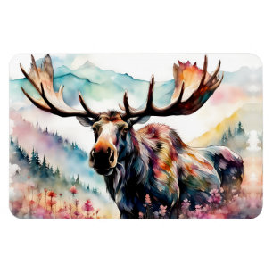 Elch in Aquarell-Wildblumen Magnet