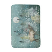 Elch in Forest Full Moon Snowfall Wasserfarbe Badematte (Vorderseite Vertikal)