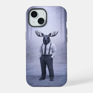 Elch in klassischen Hosenträgern – Stilles Waldpor iPhone 15 Hülle