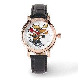 Elch ist im Winter Skaten Rückenfarbe Armbanduhr