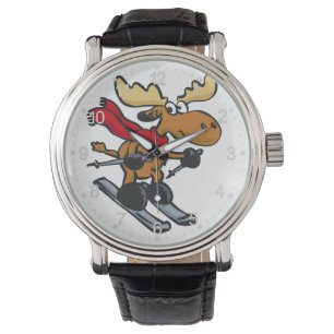 Elch ist im Winter Skaten  Rückenfarbe Armbanduhr