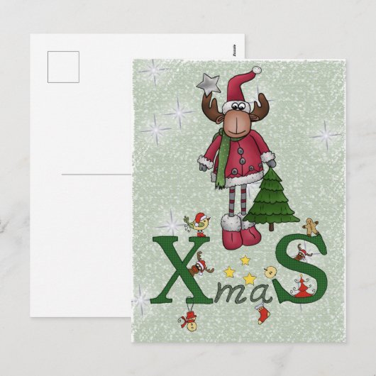 Elch mit Baum Feiertagspostkarte (Vorne/Hinten)