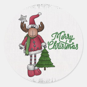 Elch mit Baum Runder Aufkleber