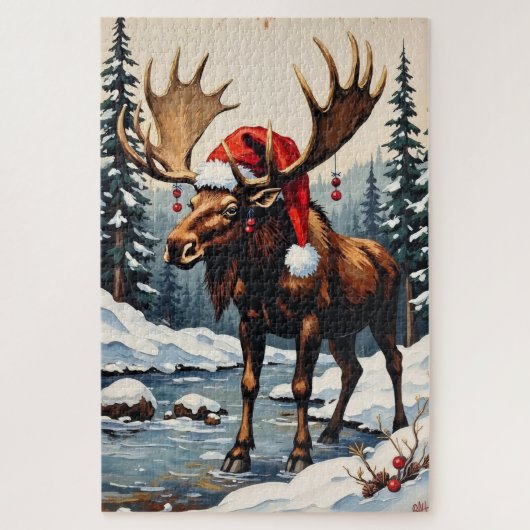 Elch mit Geweih Weihnachtsdekoration Hut Puzzle (Vertikal)