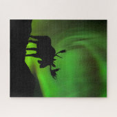 Elch mit grüner Aurora Borealis, Alaska Puzzle (Horizontal)