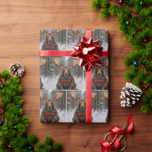 Elch mit hässlichem Weihnachtspullover Geschenkpapier