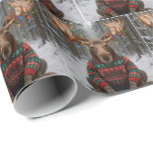 Elch mit hässlichem Weihnachtspullover Geschenkpapier (Rolleneckpunkt)