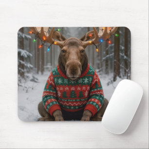 Elch mit hässlichem Weihnachtspullover Mousepad