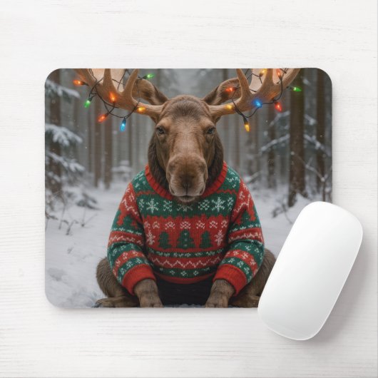 Elch mit hässlichem Weihnachtspullover Mousepad (Mit Mouse)