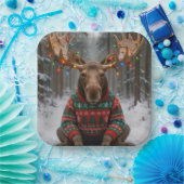 Elch mit hässlichem Weihnachtspullover Pappteller (Party)