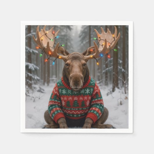 Elch mit hässlichem Weihnachtspullover Serviette (Vorderseite)
