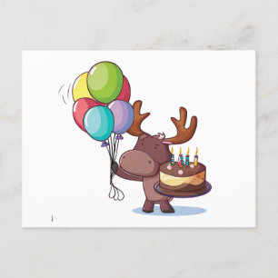Elch mit Luftballon und Kuchen  Postkarte