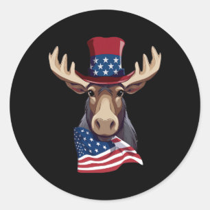Elch mit patriotischer USA-Flagge Amerikanischer U Runder Aufkleber