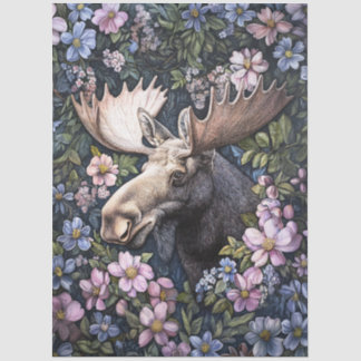 Elch mit rosa und violetten Blumen Decoupage Seidenpapier