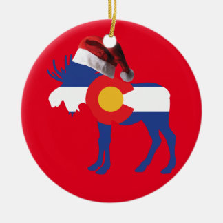 Elch mit Santa Claus Hat Keramik Ornament