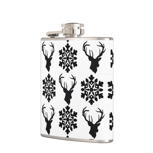 Elch mit Schneeflocken Flachmann (Links)