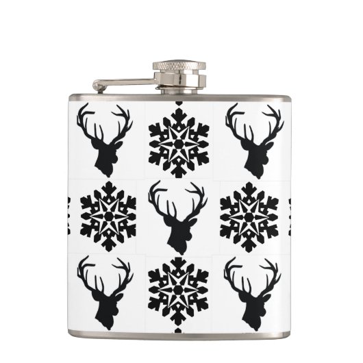 Elch mit Schneeflocken Flachmann (Vorderseite)