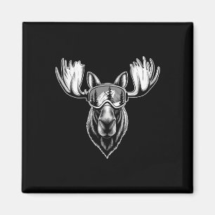 Elch mit Skibrille Skifahren Snowboarden Winter Magnet