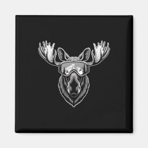 Elch mit Skibrille Skifahren Snowboarden Winter Magnet