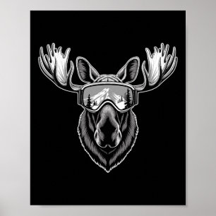 Elch mit Skibrille Skifahren Snowboarden Winter  Poster