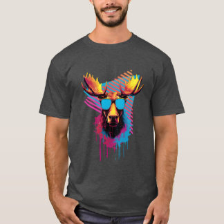 Elch mit Sonnenbrille 80er Freunde T-Shirt